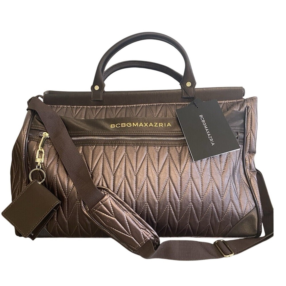BCBGMAXAZRIA Metallic Bronze‎ Quilted Weekender Travel Duffel Bag New With Tags